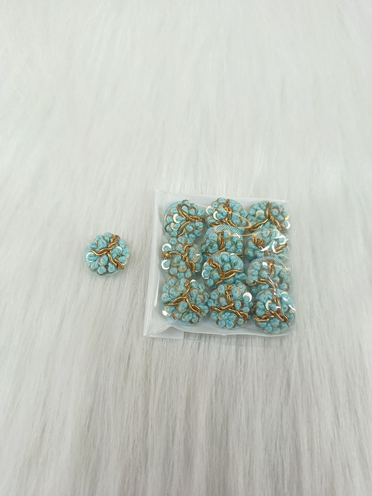 Zardosi and Embroidery handwork light blue Button - LH B146