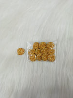 Bright golden Zardosi and moti handwork button with intricate design, perfect for traditional Indian garments