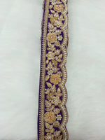 Purple lace with cutdana, moti, and zardosi handwork, featuring intricate embroidery from Lauce-Hut.