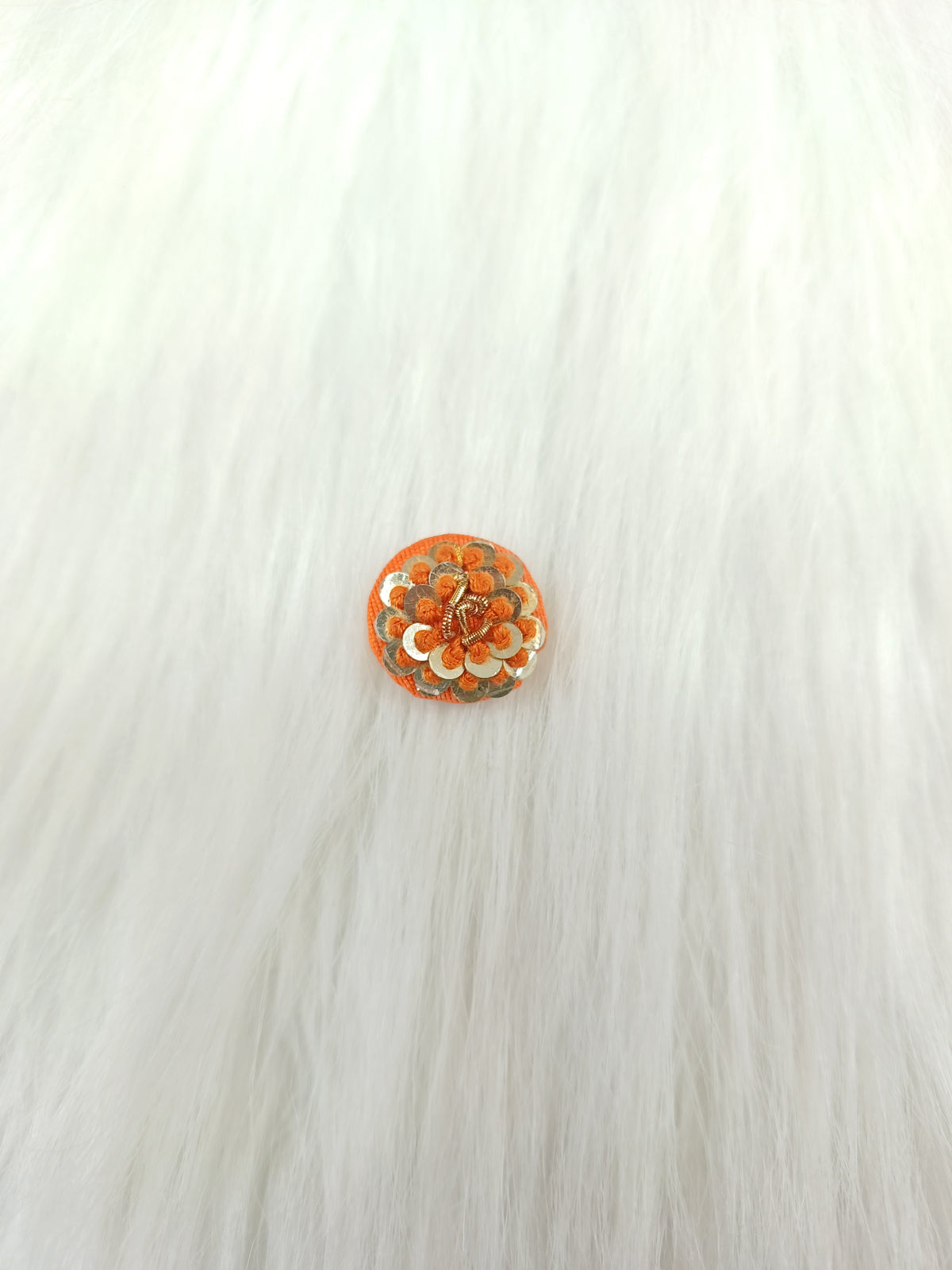 Embroidery and sequence handwork orange Button - LH B126