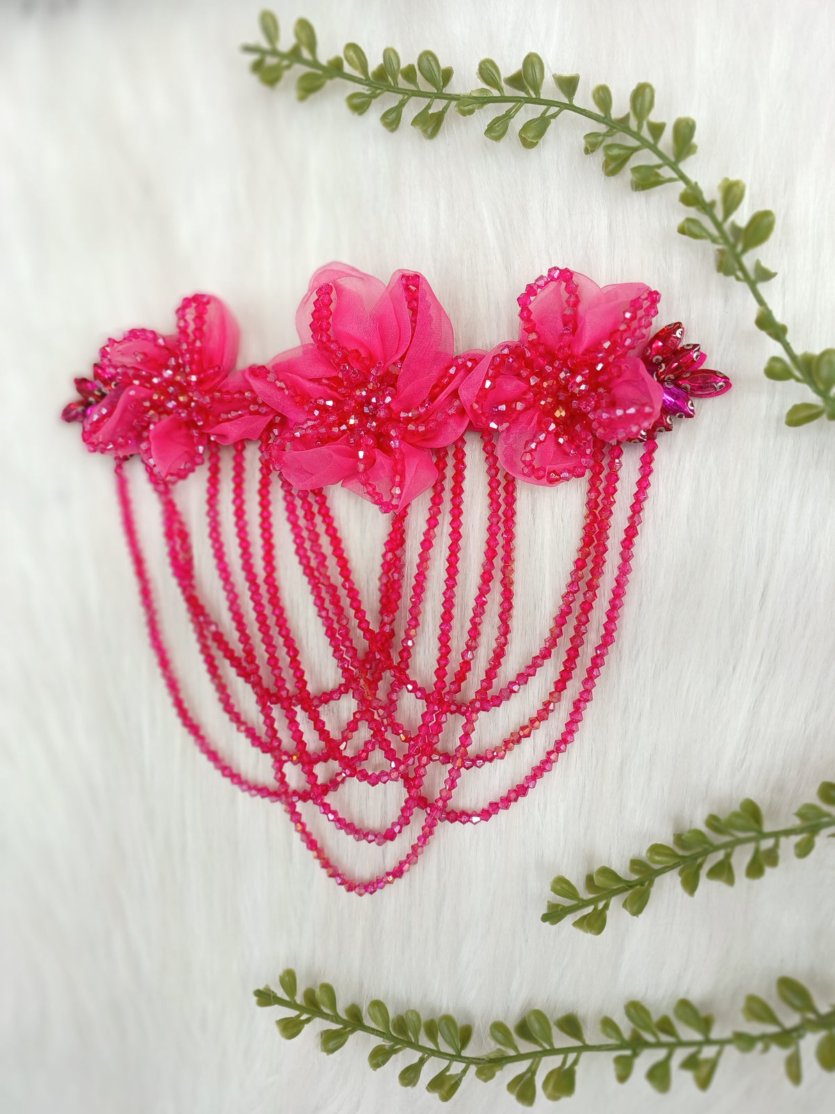 Organza and Cristal handwork Rani pink neck and shoulder patch - LH P18Lace Hut Lace Hut