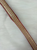 Marun lace with Gota Patti work from Lace Hut, showcasing intricate embroidery and detailed design on elegant fabric.