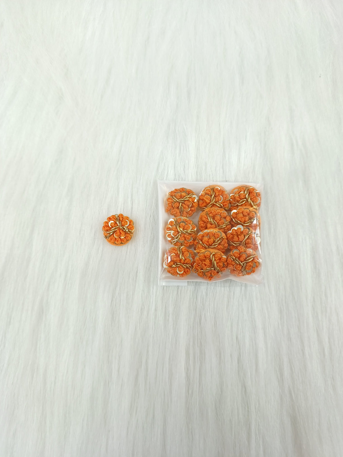 Zardosi and Embroidery handwork orange Button - LH B145