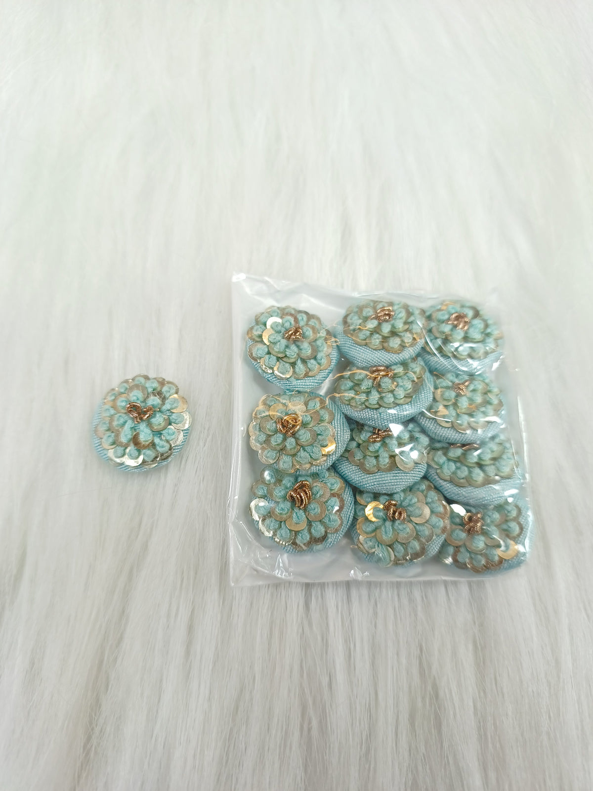 Embroidery and sequence handwork powder blue Button - LH B127
