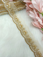 Cutdana and moti handwork antique gold lace - LH A63Lace Hut Lace Hut