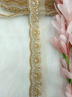 Cutdana and moti handwork antique gold lace - LH A63Lace Hut Lace Hut