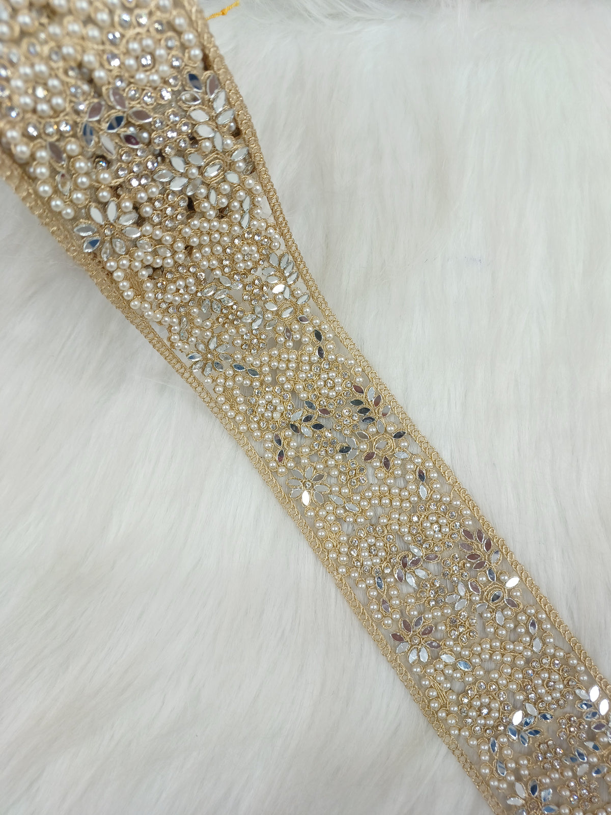 Moti mirror and stone work golden lace - LH A52Lace Hut Lace Hut
