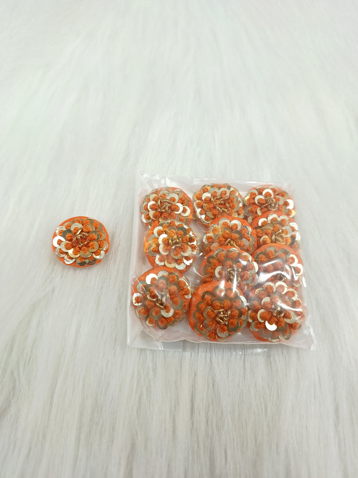 Embroidery and sequence handwork orange Button - LH B126