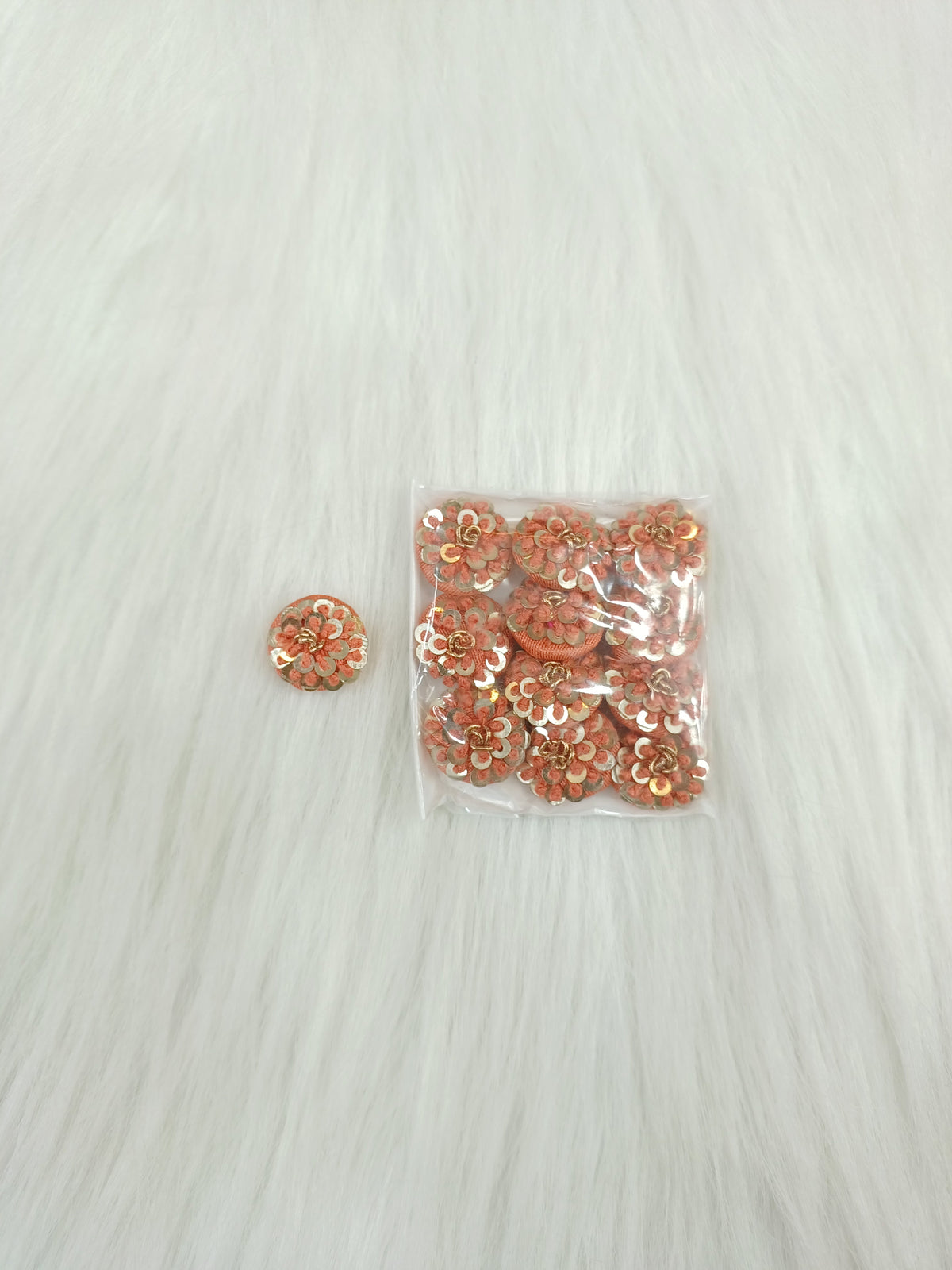 Embroidery and sequence handwork peach Button - LH B132